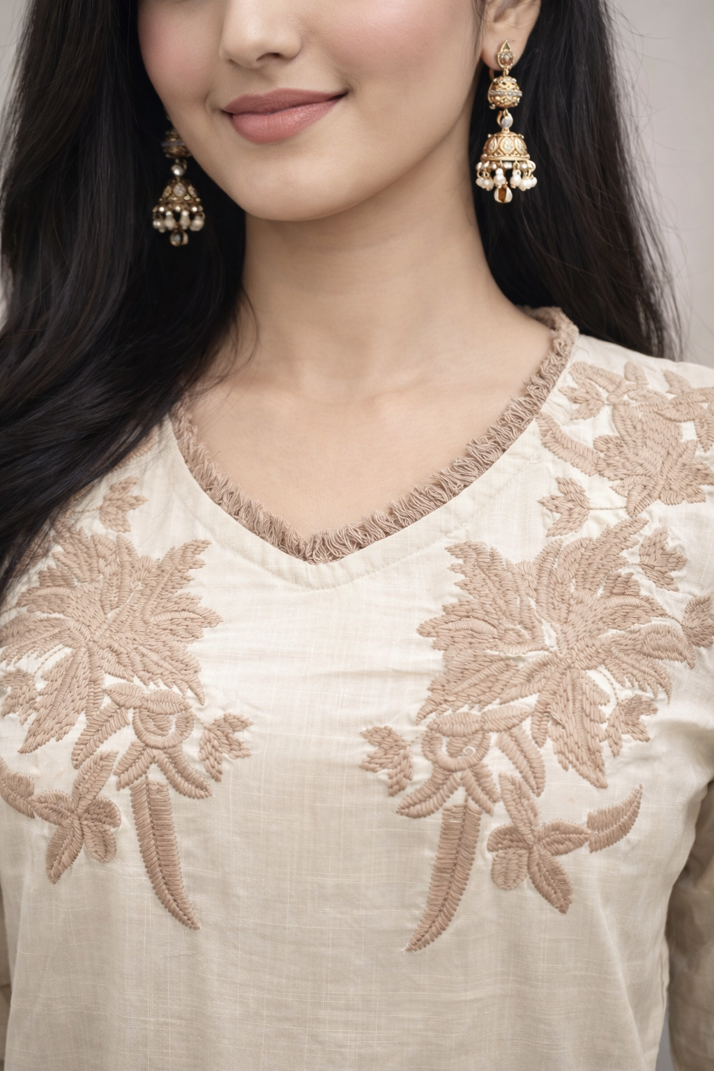 DIONVIC Beige Embroidered Co-Ord Set for Women