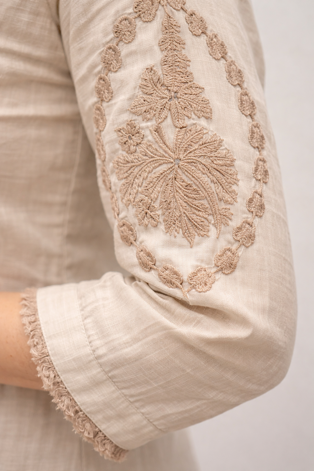 DIONVIC Beige Embroidered Co-Ord Set for Women
